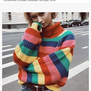 Amazon Multicolor Striped Turtleneck Sweater